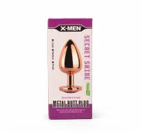 X-MEN fenékdugó Secret Shine Metal Butt Plug Rose Gold Heart L - rózsaarany színben, rózsaszín kővel, L-méretben, vízálló, fém (9.5 cm)