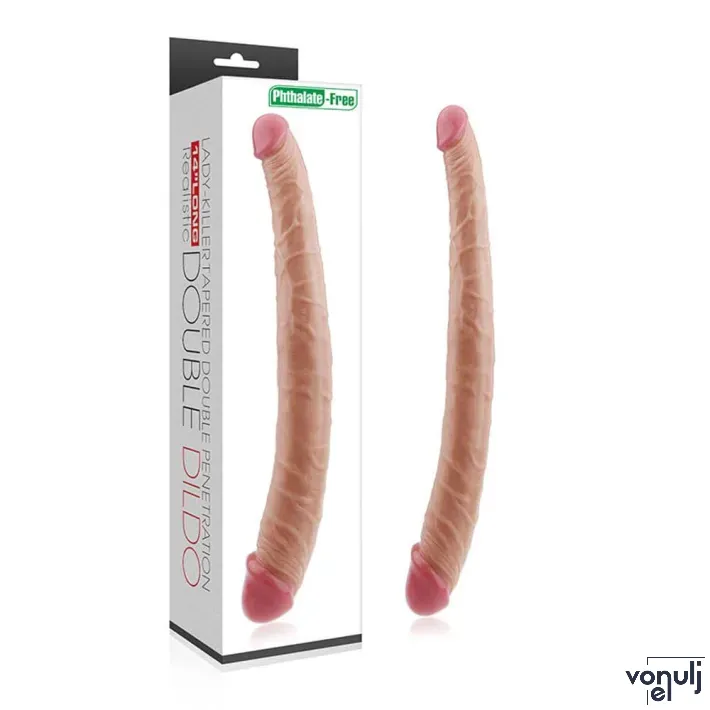 LOVETOY kétvégű dildó Ladykiller Tapered Double Penetration - realisztikus, testszínű, hajlítható, vízálló,  PVC ( 35,5 cm )