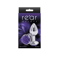 NS NOVELTIES fenékdugó Rear Assets Rose Small Purple - ezüst színben, lila rózsával, S-méretben, vízálló, fém (7.6 cm)