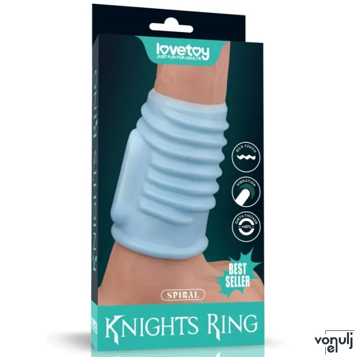 LOVETOY péniszmandzsetta Vibrating Spiral Knights Ring Blue - kék színben, vibrációs funkcióval, spirális stimuláló felszínnel, vízálló, elemes