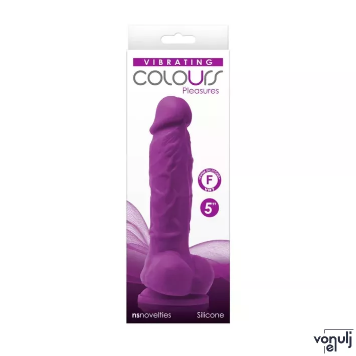 NS NOVELTIES élethű vibrátor Colours Pleasures Vibrating  5" Dildo Purple - vízálló, tapadókoronggal, akkumulátoros, lila, szilikon (13cm)