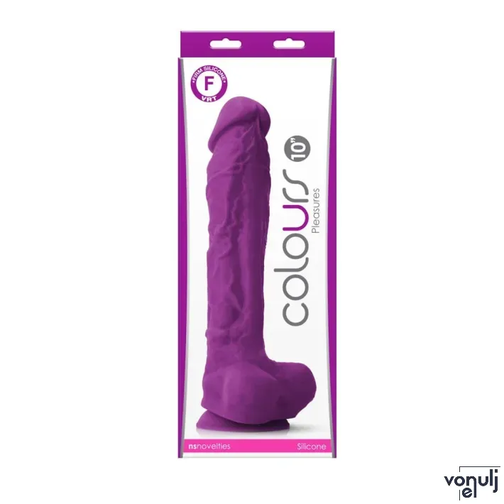 NS NOVELTIES élethű dildó 10" COLOURS PLEASURES - nagy méretű, herékkel, letapasztható, lila, szilikon (25 cm)