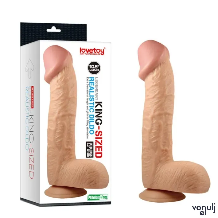 LOVETOY hajlított dildó 10.5" Legendary King-Sized  Realistic Dildo - realisztikus, testszínű, herékkel, letapasztható, vízálló, PVC ( 26 cm )
