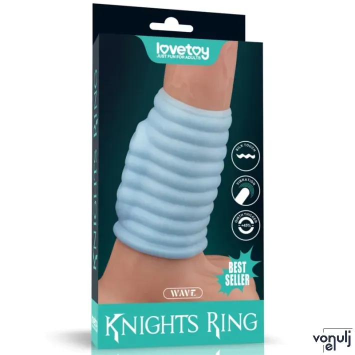 LOVETOY péniszmandzsetta Vibrating Wave Knights Ring - kék színben, vibrációs funkcióval, hullámos stimuláló felszínnel, vízálló, elemes