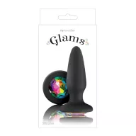 NS NOVELTIES fenékdugó Glams Rainbow Gem - fekete színben, szivárványos kővel, vízálló, szilikon (10.5 cm)