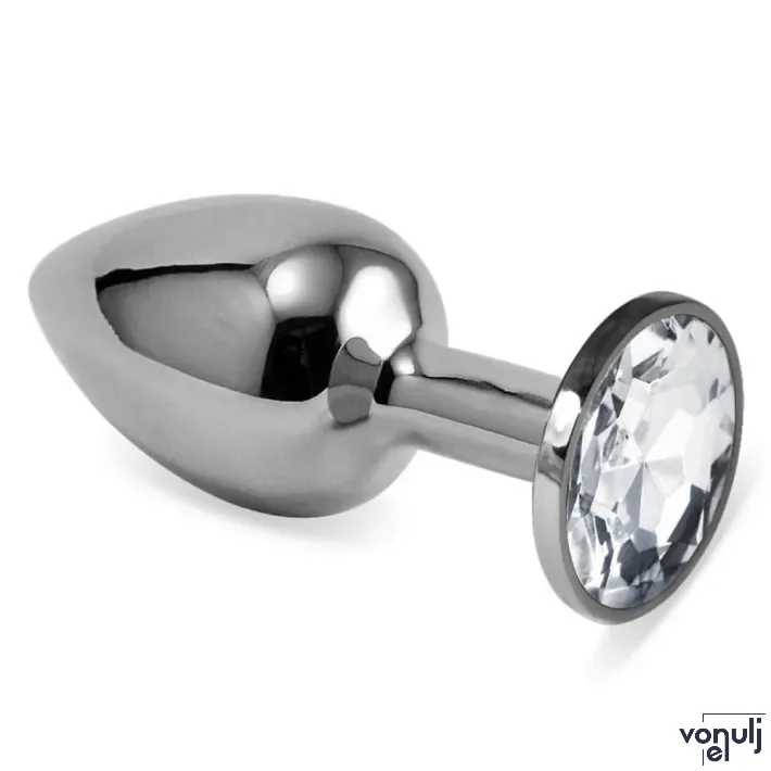 LOVETOY fenékdugó Rosebud Classic Metal Plug S Clear - ezüst színben, áttetsző kővel, S-méretben, vízálló, fém (6.8cm)