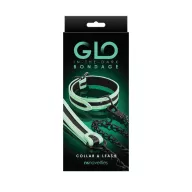 NS NOVELTIES nyakpánt és póráz Glo Bondage Collar and Leash Green - fekete-fehér színben, sötétben zölden világító