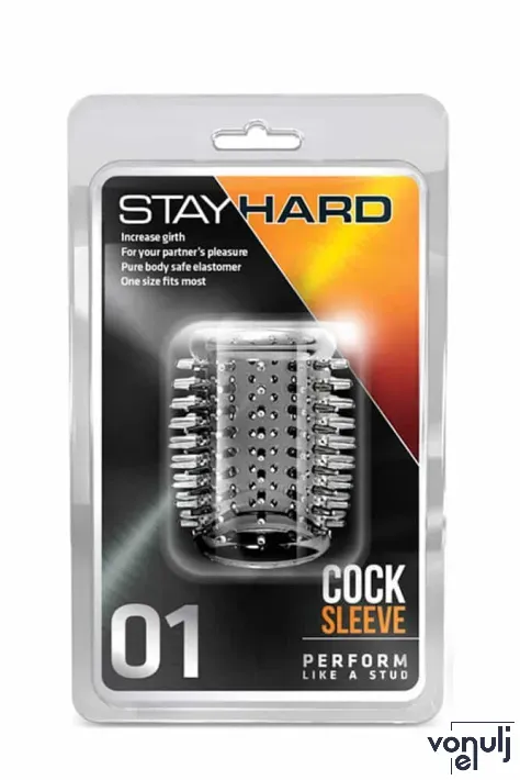 BLUSH péniszmandzsetta Stay Hard Cock Sleeve 01 Clear - áttetsző, tüskés stimuláló felszín, vízálló, (5 cm)