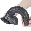 LOVETOY élethű dildó 10" SQUIRT EXTREME DILDO - nagy méretű, herékkel, ejakuláló, nagy pumpa, letapasztható, fekete, PVC (25 cm)