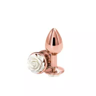 NS NOVELTIES fenékdugó Rear Assets Rose Small White - rózsaarany színben, fehér rózsával, S-méretben, vízálló, fém (7.6 cm)