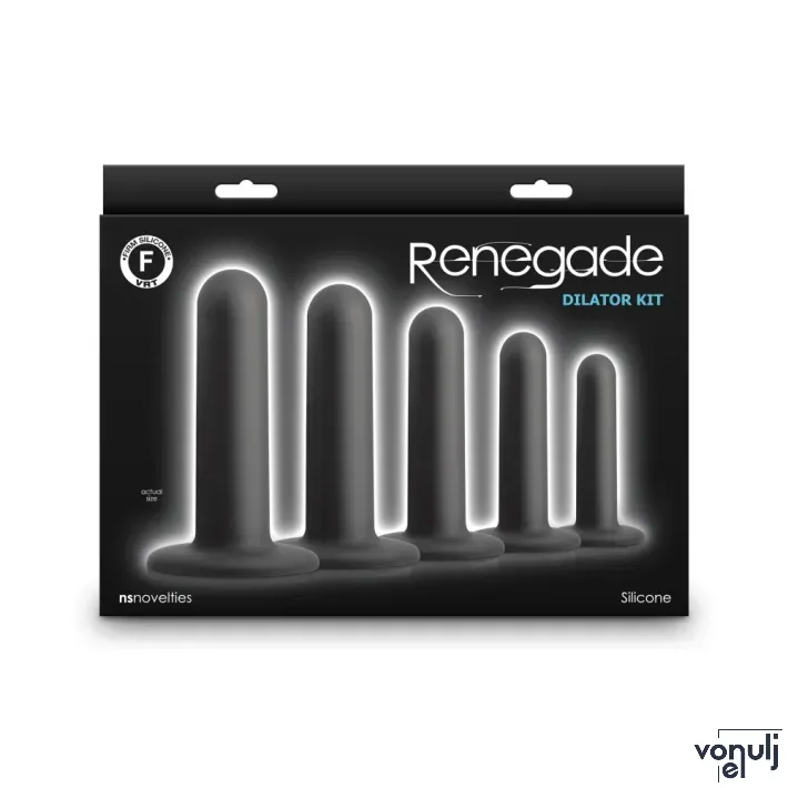 RENEGADE anál plug szett Dilator Kit Black - fekete színben, 5 eltérő méretű anál plug, letapasztható, vízálló, szilikon