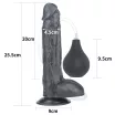 LOVETOY élethű dildó 10" SQUIRT EXTREME DILDO - nagy méretű, herékkel, ejakuláló, nagy pumpa, letapasztható, fekete, PVC (25 cm)