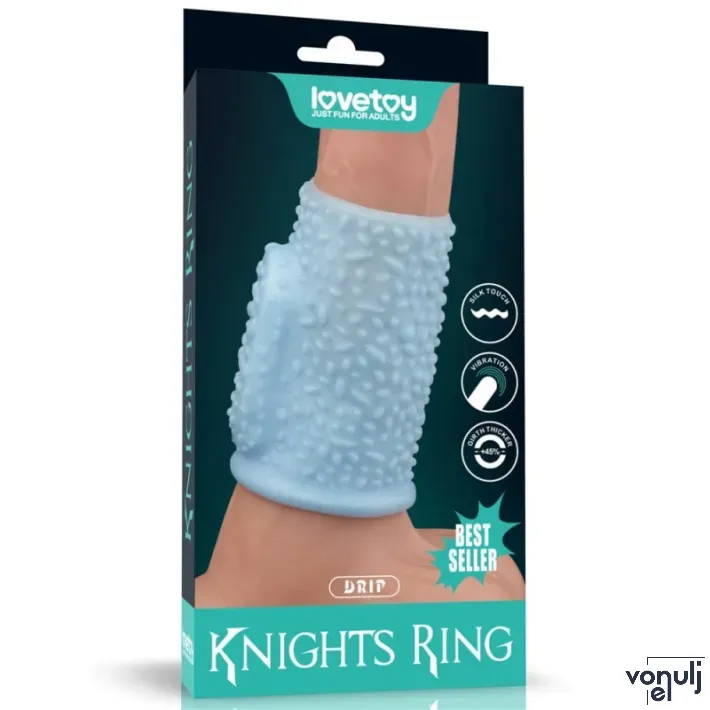 LOVETOY péniszmandzsetta Vibrating Drip Knights Ring - kék színben, vibrációs funkcióval, csepp mintás stimuláló felszínnel, vízálló, elemes