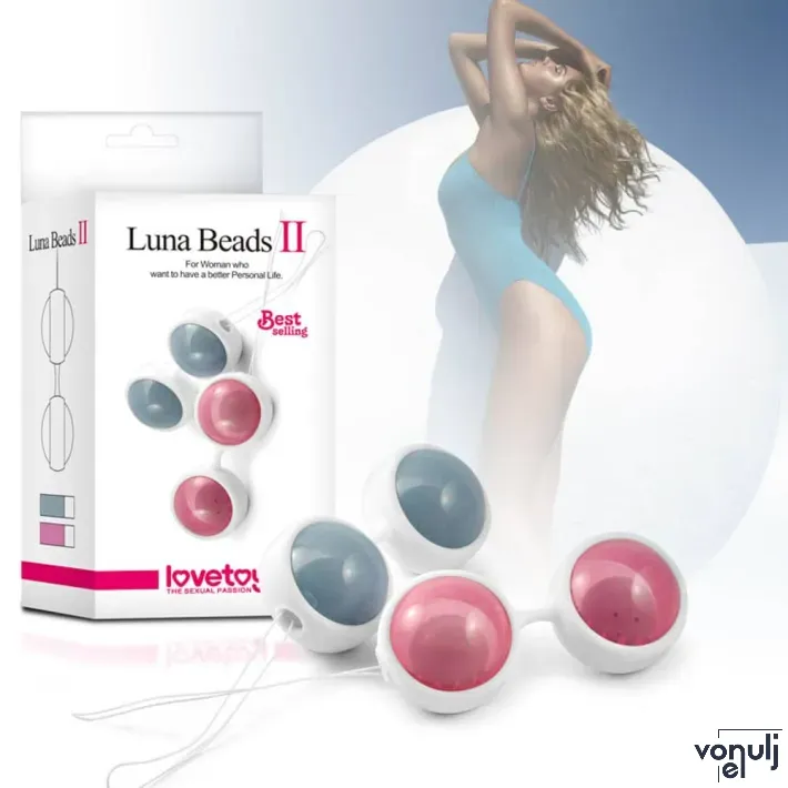 LOVETOY gésagolyó Luna Beads II Pink - kék-rózsaszín színben, 2 azonos méretű golyópár, vízálló