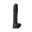 NS NOVELTIES élethű dildó 10" COLOURS PLEASURES - nagy méretű, herékkel, letapasztható, fekete, szilikon (25 cm)