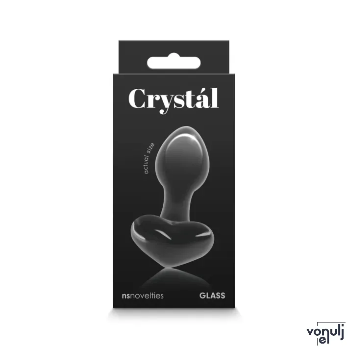 NS NOVELTIES fenékdugó Crystal Heart Black - üveg, fekete színben, szív alakú talppal, vízálló (8.9 cm)