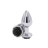 NS NOVELTIES fenékdugó Rear Assets Rose Medium Black - ezüst színben, fekete rózsával, M-méretben, vízálló, fém, (8.6 cm)