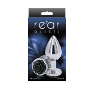NS NOVELTIES fenékdugó Rear Assets Rose Medium Black - ezüst színben, fekete rózsával, M-méretben, vízálló, fém, (8.6 cm)