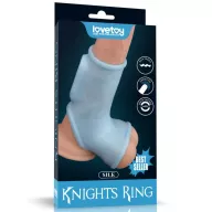 LOVETOY péniszmandzsetta Vibrating Silk Knights Ring with Scrotum Sleeve Blue - kék színben, vibrációs funkcióval, herére húzható, vízálló, elemes