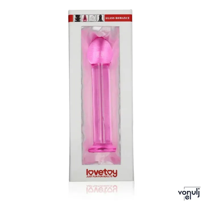 LOVETOY nonfiguratív dildó Glass Romance Pink 1 - üveg, rózsaszín színben, vízálló, 16 cm