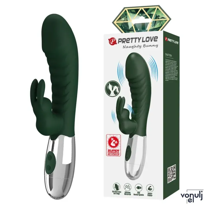 Csiklóizgatós g pont vibrátor Pretty Love Naugthy Bunny Green - elemes,vízálló