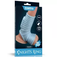 LOVETOY péniszmandzsetta Vibrating Wave Knights Ring with Scrotum Sleeve - kék színben, vibrációs funkcióval, herére húzható, vízálló, elemes