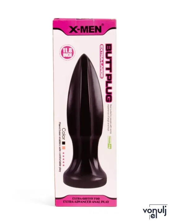 X-MEN fenékdugó 11.8 inch Butt Plug Black - fekete színben, letapasztható, PVC, 30 cm