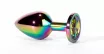X-MEN fenékdugó Secret Shine Metal Butt Plug Rainbow L - szivárvány színben, szivárványos kővel, L-méretben, vízálló, fém (8.2 cm)