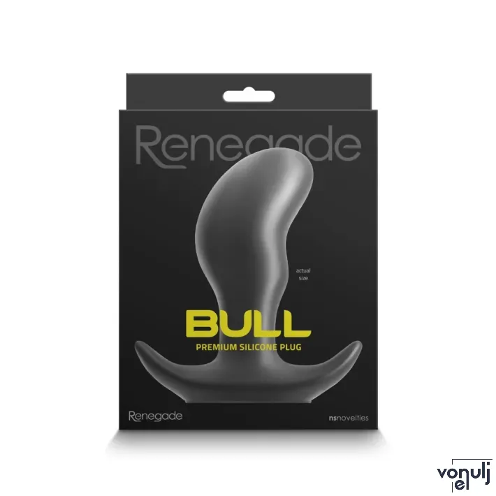 RENEGADE fenékdugó Bull Medium Black - fekete színben, összenyomható, M méretben, vízálló, szilikon (12,6 cm)