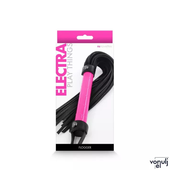 NS NOVELTIES korbács Electra Flogger Pink - rózsaszín és fekete színben, fetish játékokhoz