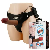 Strapon vibrátor hámmal Pretty love Stark Harness Briefs Brown - 17,5 cm dildóval