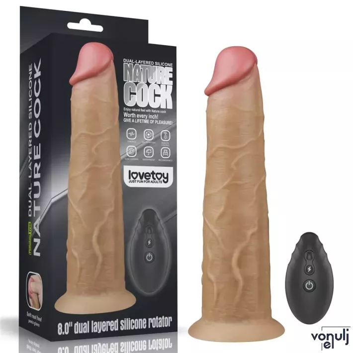 LOVETOY élethű vibrátor 8.0'' Dual Layered Platinum Silicone Rotator -  vízálló, letapasztható, távirányítóval, akkumulátoros, szilikon (20 cm)