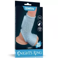 LOVETOY péniszmandzsetta Vibrating Drip Knights Ring with Scrotum Sleeve - kék színben, vibrációs funkcióval, herére húzható, vízálló, elemes