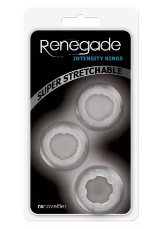 RENEGADE péniszgyűrű szett Intensity Rings - áttetsző, 3 különböző stimuláló felszínnel, vízálló, vibráció nélküli