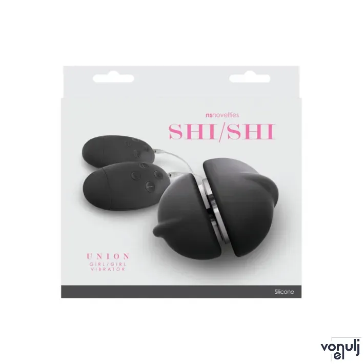 NS NOVELTIES páros csiklóizgató Shi/Shi Union Girl/Girl Vibe Black - fekete színben, egyszerre 2 hölgy kényeztetésére, elemes, távirányítóval, vízálló