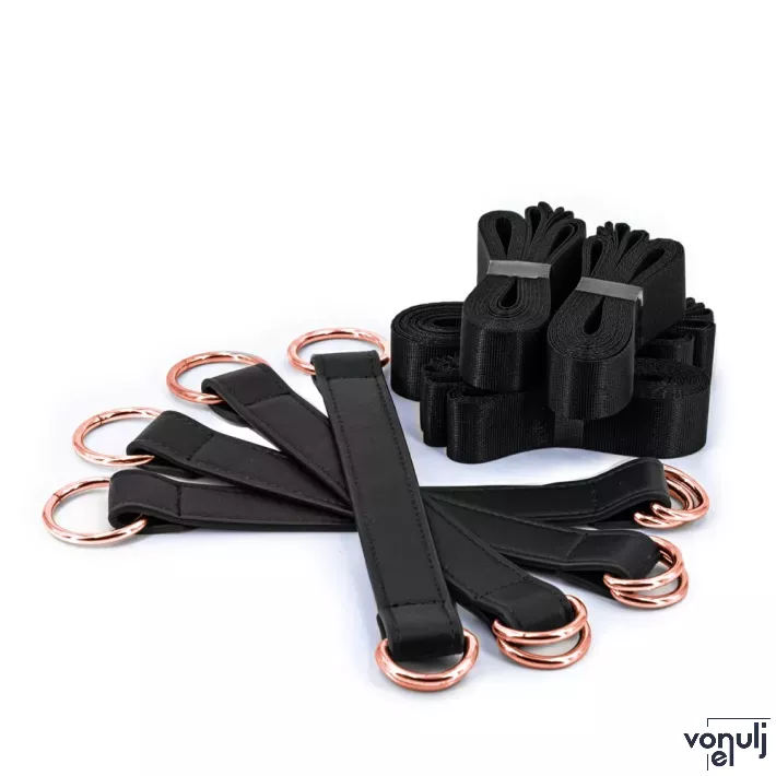 NS NOVELTIES heveder Bondage Couture Tie Down Straps Black - fekete színben, pántokkal a rögzítéshez