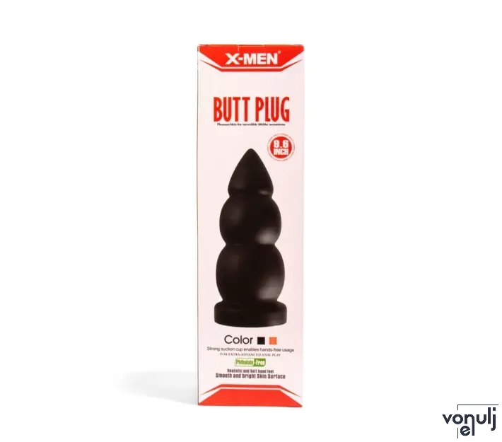 X-MEN fenékdugó 9.6 inch Butt Plug Black - fekete színben, letapasztható, PVC, 24 cm