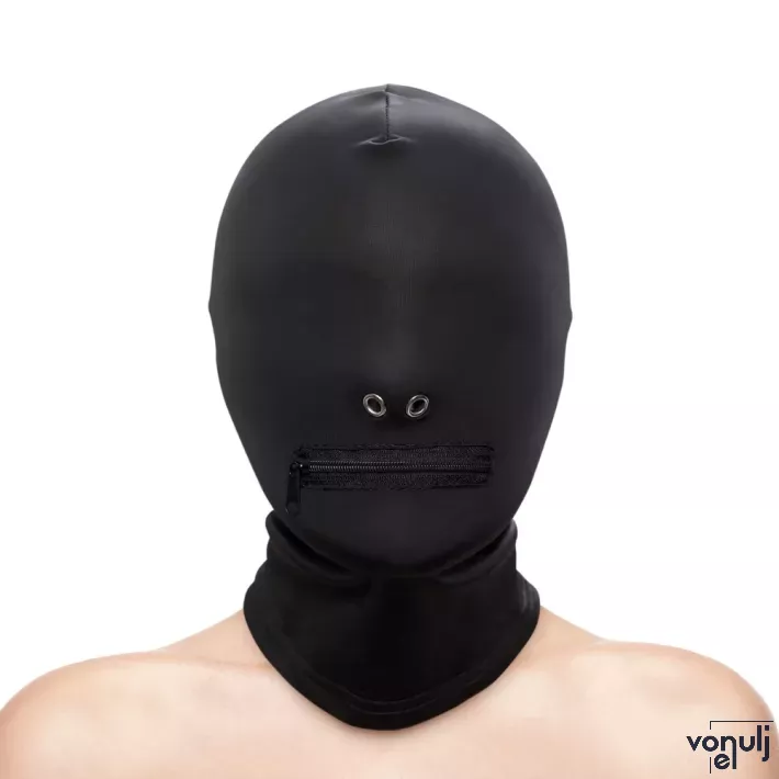 NS NOVELTIES BDSM maszk Fetish&Fashion Zippered Mouth Hood - fekete színben, légzőnyílással, szájnál cipzáros, BDSM szex kelléke