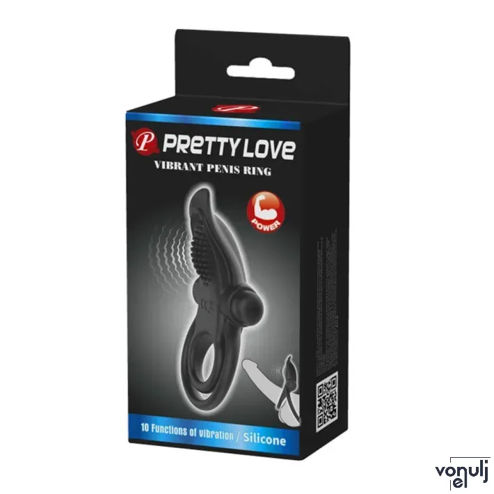 PRETTY LOVE péniszgyűrű Vibrant Penis Ring Black - fekete színben, vibrációs funkcióval, csiklóizgatóval, vízálló, elemes
