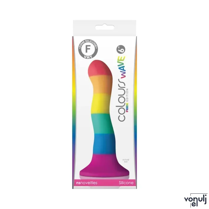 NS NOVELTIES nonfiguratív dildó Colours Pride Edition 6" Wave Dildo Rainbow - szilikon,szivárvány színű,hullámos felületű,letapasztható,vízálló,15cm