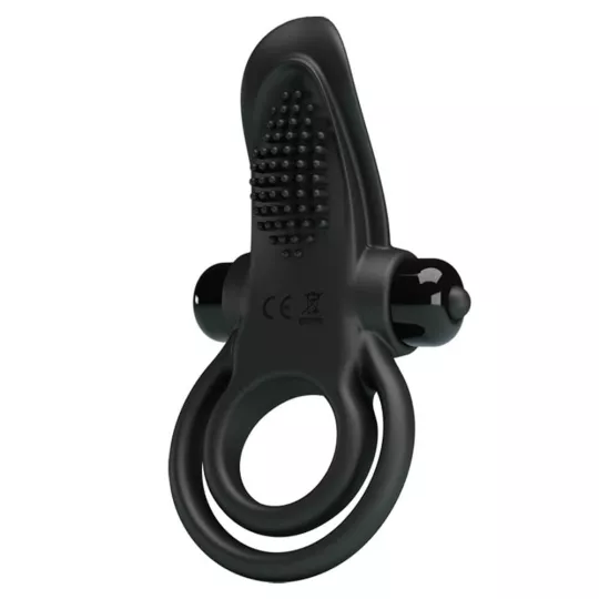 PRETTY LOVE péniszgyűrű Vibrant Penis Ring Black - fekete színben, vibrációs funkcióval, csiklóizgatóval, vízálló, elemes
