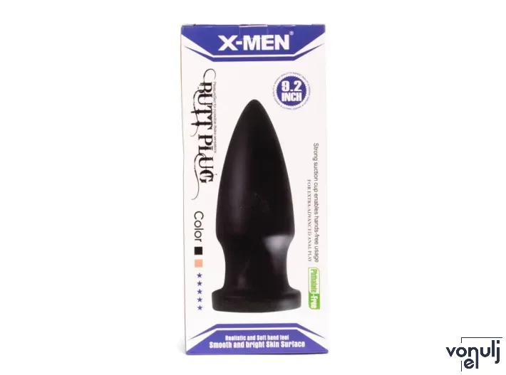 X-MEN fenékdugó 9.2 inch Butt Plug Black - fekete színben, sima felületű, letapasztható, PVC, 23 cm
