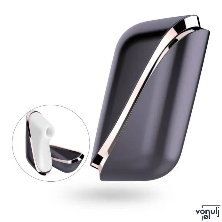 SATISFYER léghullámos csiklóizgató Pro Traveler - fekete-fehér-arany színben, vízálló, akkumulátorral