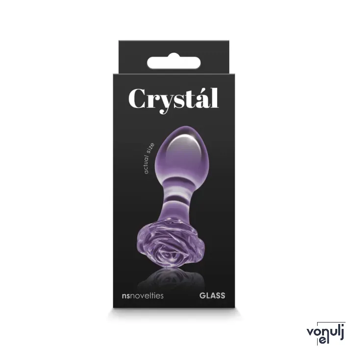 NS NOVELTIES fenékdugó Crystal Rose Purple - üveg, lila színben, rózsa alakú talppal, vízálló (8.9 cm)