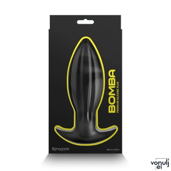 RENEGADE fenékdugó Bomba Black Large - fekete színben, stimuláló felszínnel, L méretben, vízálló (18,7 cm)