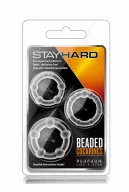 BLUSH péniszgyűrű szett Stay Hard Beaded Cockrings Clear - áttetsző, 3 különböző méretű, vízálló, vibráció nélküli