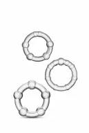 BLUSH péniszgyűrű szett Stay Hard Beaded Cockrings Clear - áttetsző, 3 különböző méretű, vízálló, vibráció nélküli