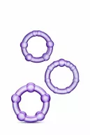 BLUSH péniszgyűrű szett Stay Hard Beaded Cockrings Purple - lila színben, 3 különböző méretű, vízálló, vibráció nélküli