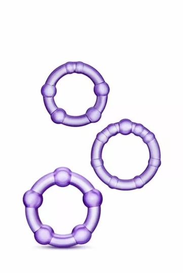 BLUSH péniszgyűrű szett Stay Hard Beaded Cockrings Purple - lila színben, 3 különböző méretű, vízálló, vibráció nélküli