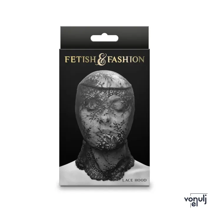 NS NOVELTIES BDSM maszk Fetish&Fashion Lace Hood - fekete színben, csipkés, teljesen zárt, BDSM szex kelléke